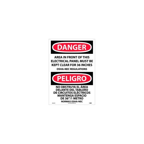 National Marker Co Bilingual Vinyl Sign - Danger Area In Front Of This Electrical Panel Kept Clear ESD225PC - main